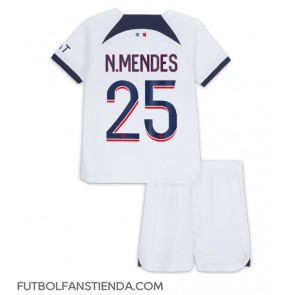 Paris Saint-Germain Nuno Mendes #25 Segunda Equipación Niños 2023-24 Manga Corta (+ Pantalones cortos)